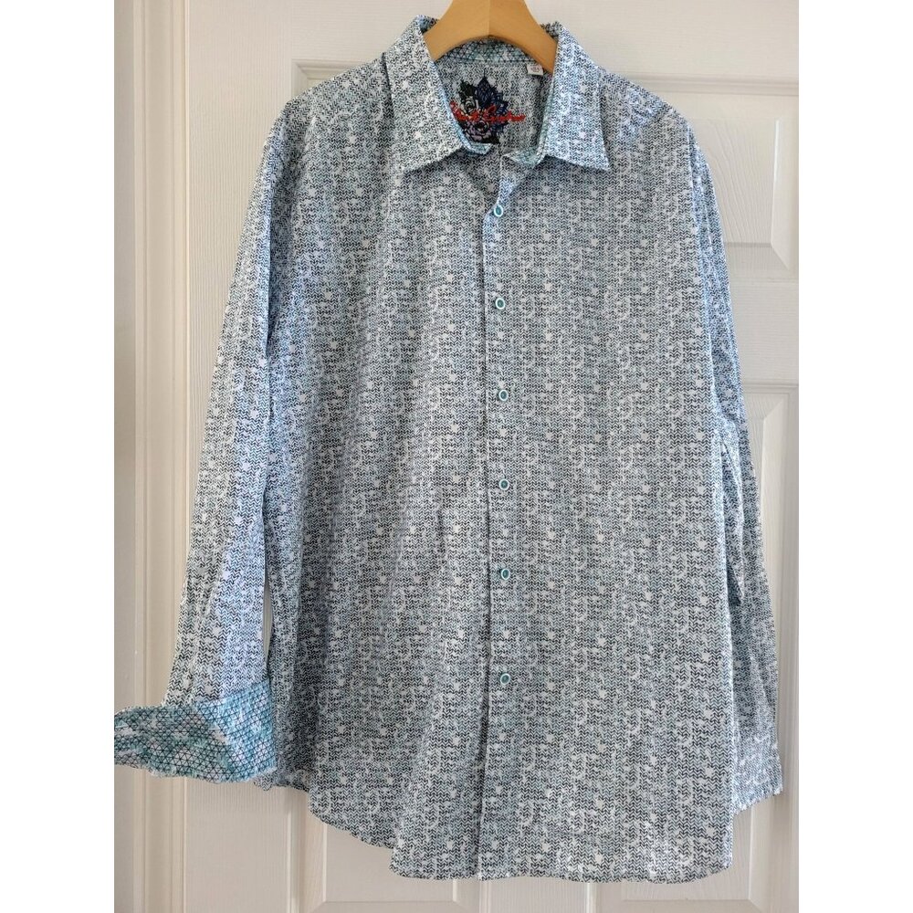 Robert Graham Mens Blue Chalmers Classic fit shirt patterned flip cuff Luxury